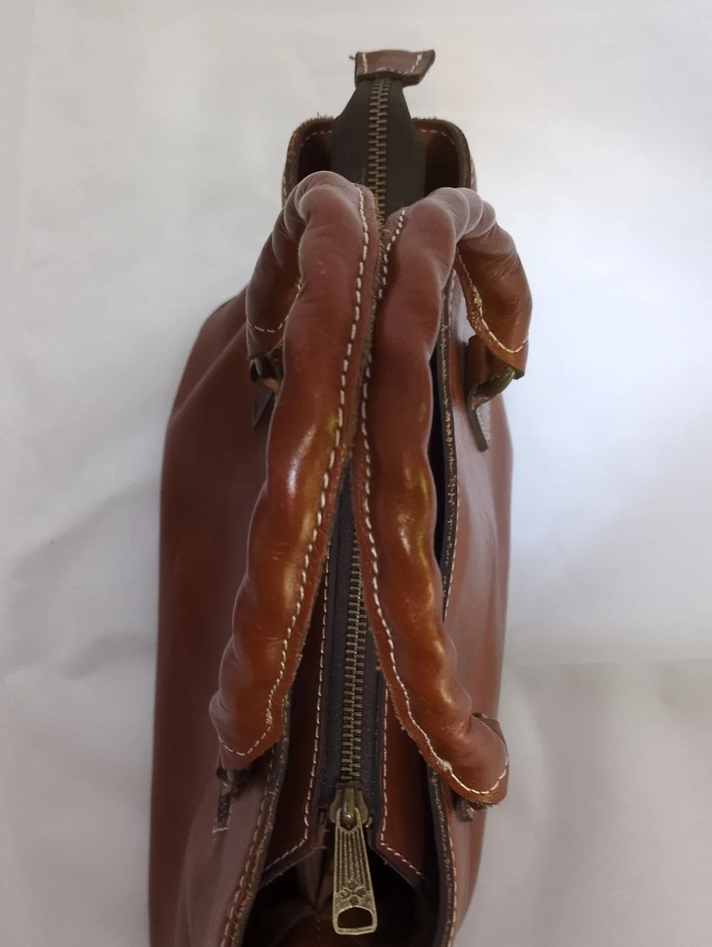 Patricia Nash Cognac Brown Leather Top Handle Satchel Bag
